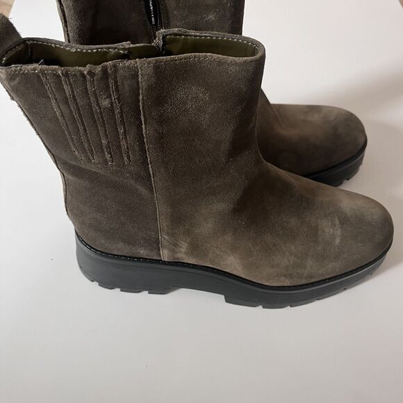 Vince Camuto Green Suede Neframes Zipper Block Heel Ankle Boots Size 8.5M - Picture 8 of 11